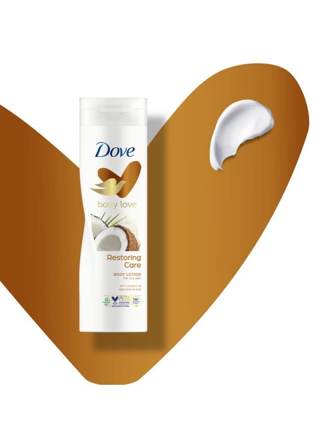 DOVE Body Love Restoring Care Body Lotion, made with 100% natural oils, Coconut Oil and Almond Milk, up to 72 hours of moisturization, 400ml - Image 2